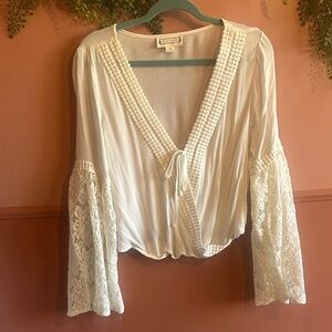 Cream Lace Bell Sleeve Blouse